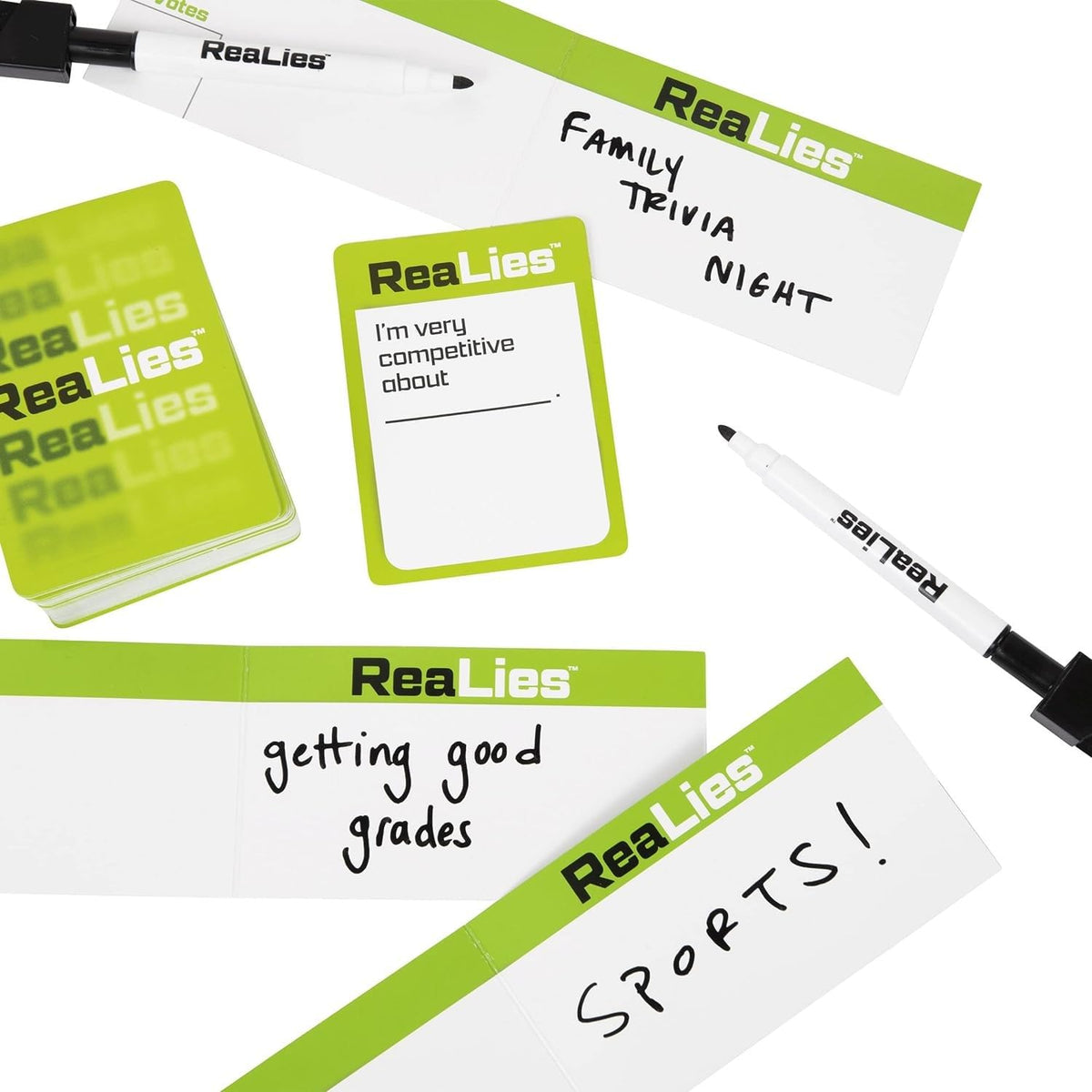 Set of What Do You Meme: ReaLies cards and pen fanned out