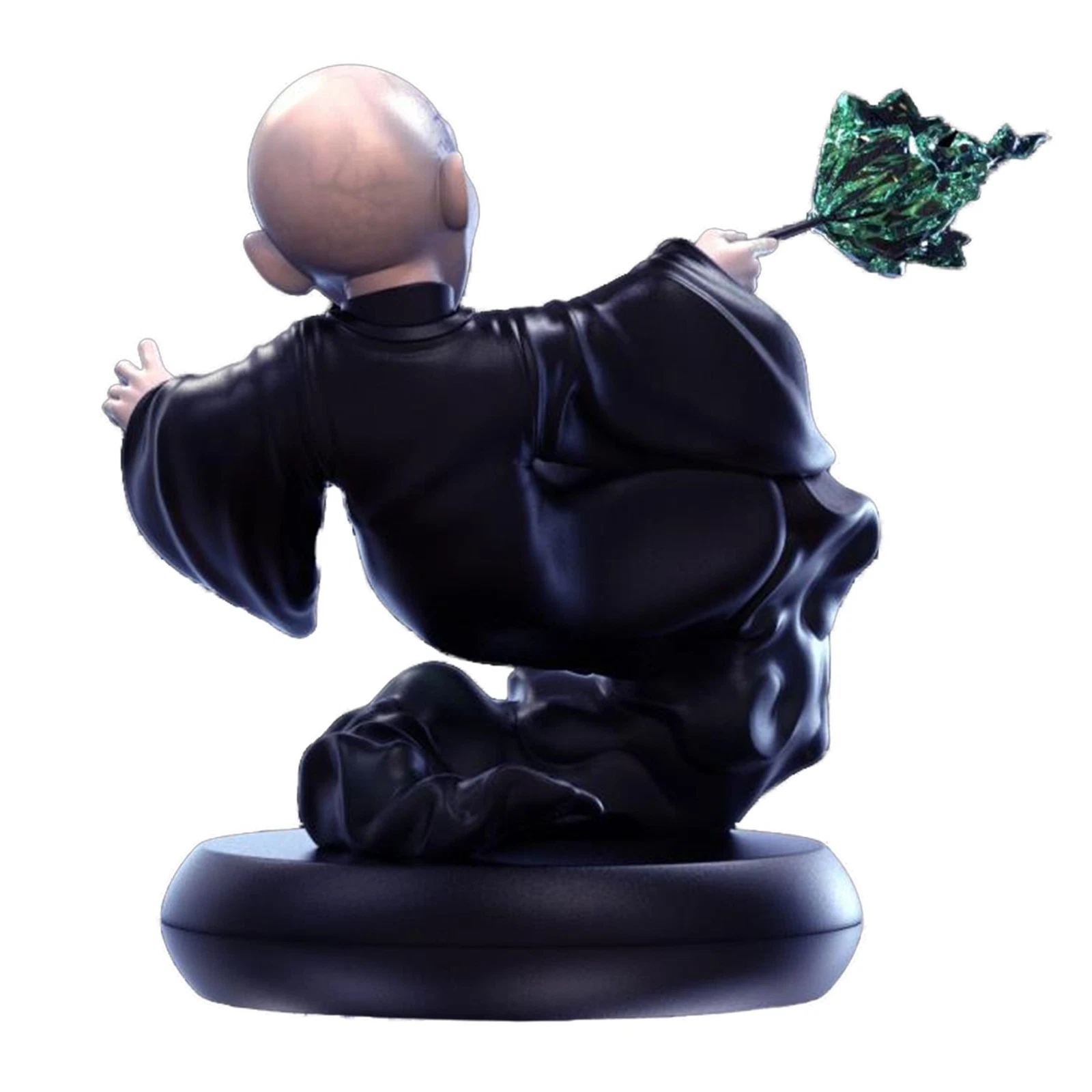 Harry Potter Chibi Voldemort collectible figurine in black robes with a green windblown umbrella on a black base