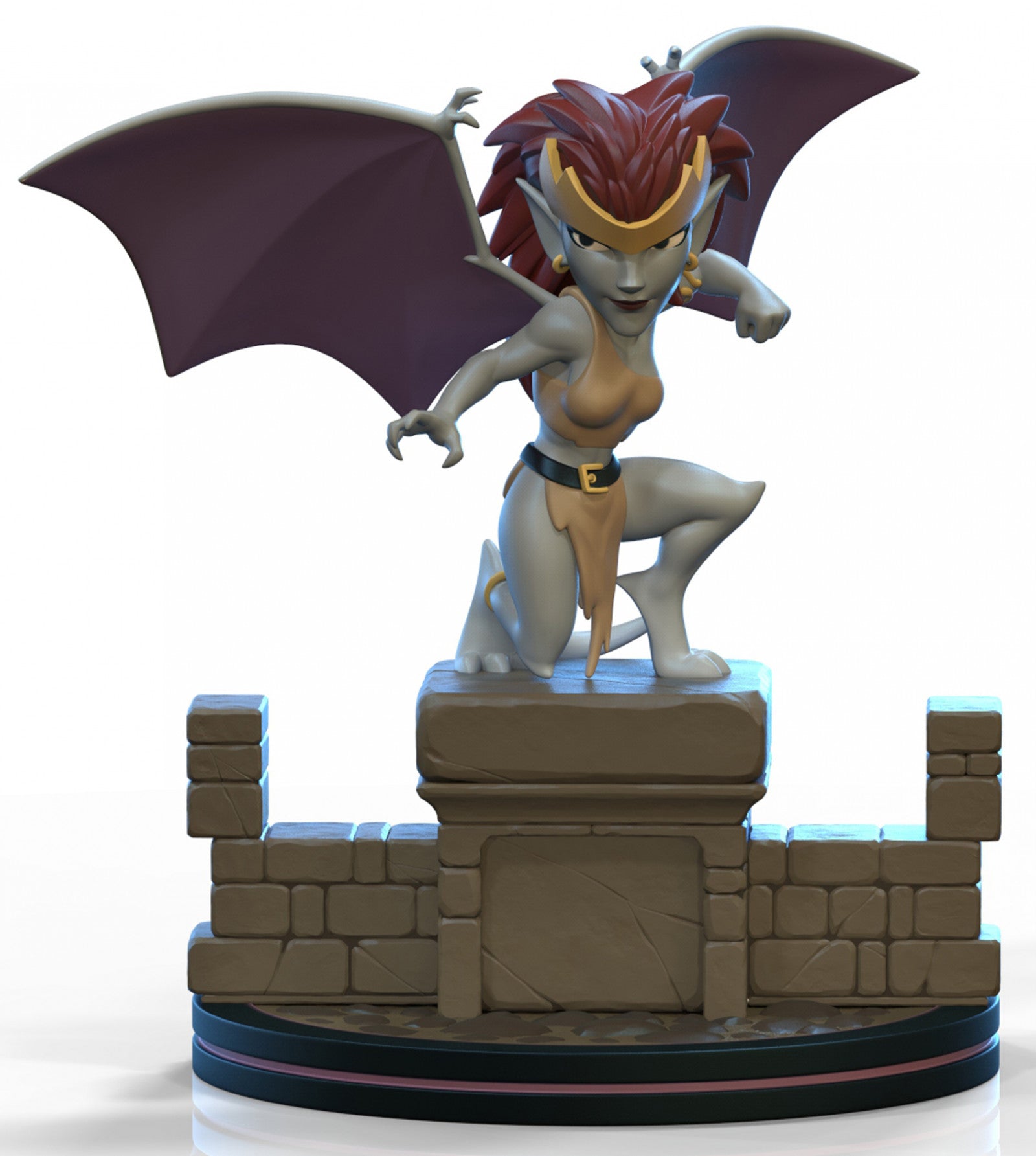 Gargoyles Demona collectible figure with purple wings on a stone base