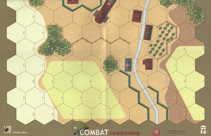 Close-up of counters, cards, and hex-based maps