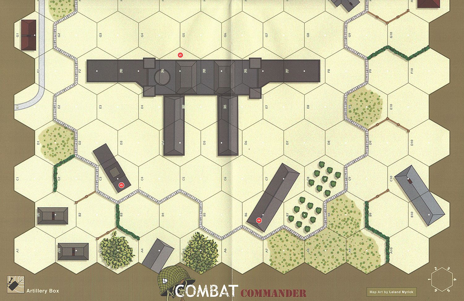 Gameplay map with terrain features and setup zones