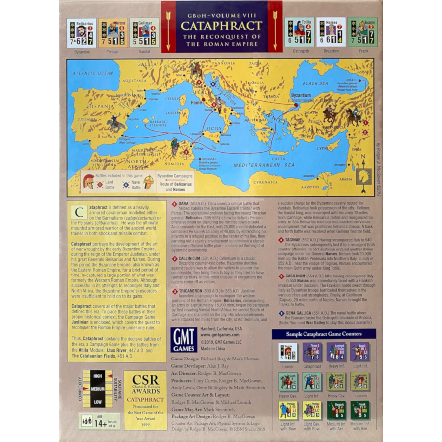 Cataphract The Reconquest of the Roman Empire board game box with map game pieces and rules shown