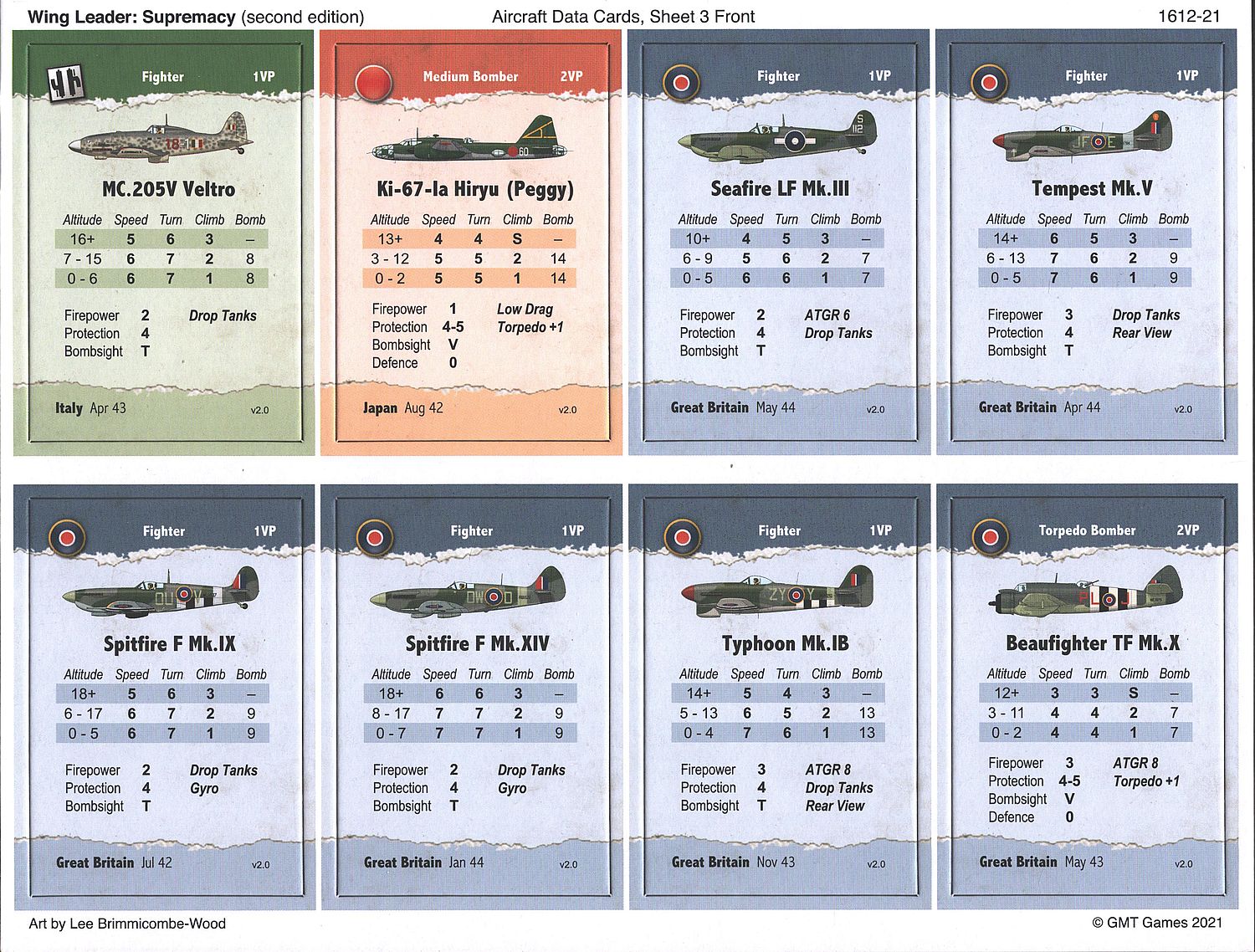 Full game setup showing fighter planes cards aligned in rows