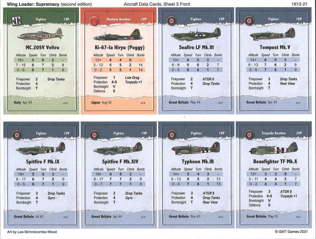 Full game setup showing fighter planes cards aligned in rows
