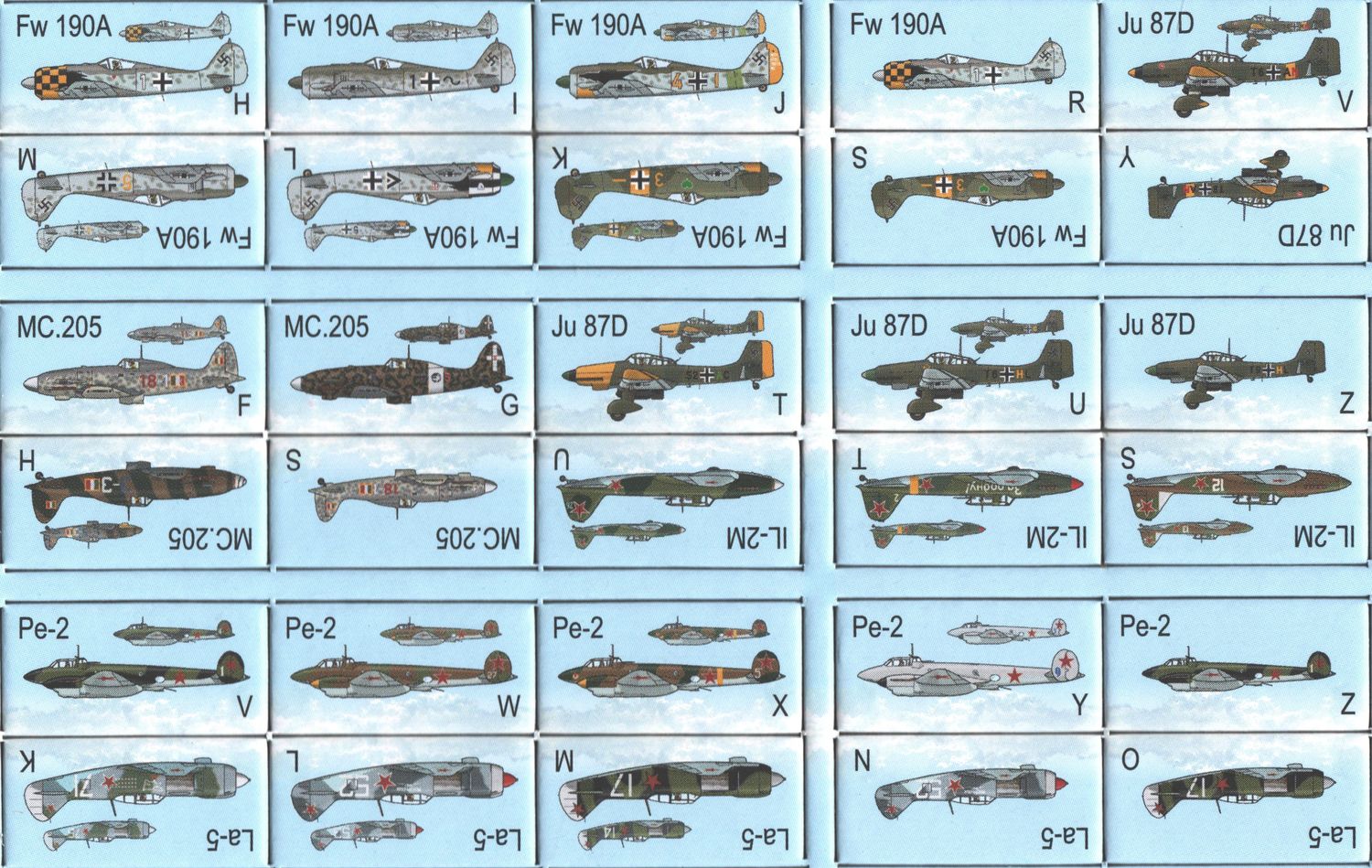 Close-up of aircraft counters and formation cards laid out for play-2