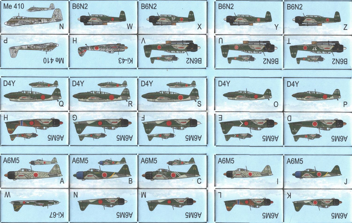 Close-up of aircraft counters and formation cards laid out for play-4