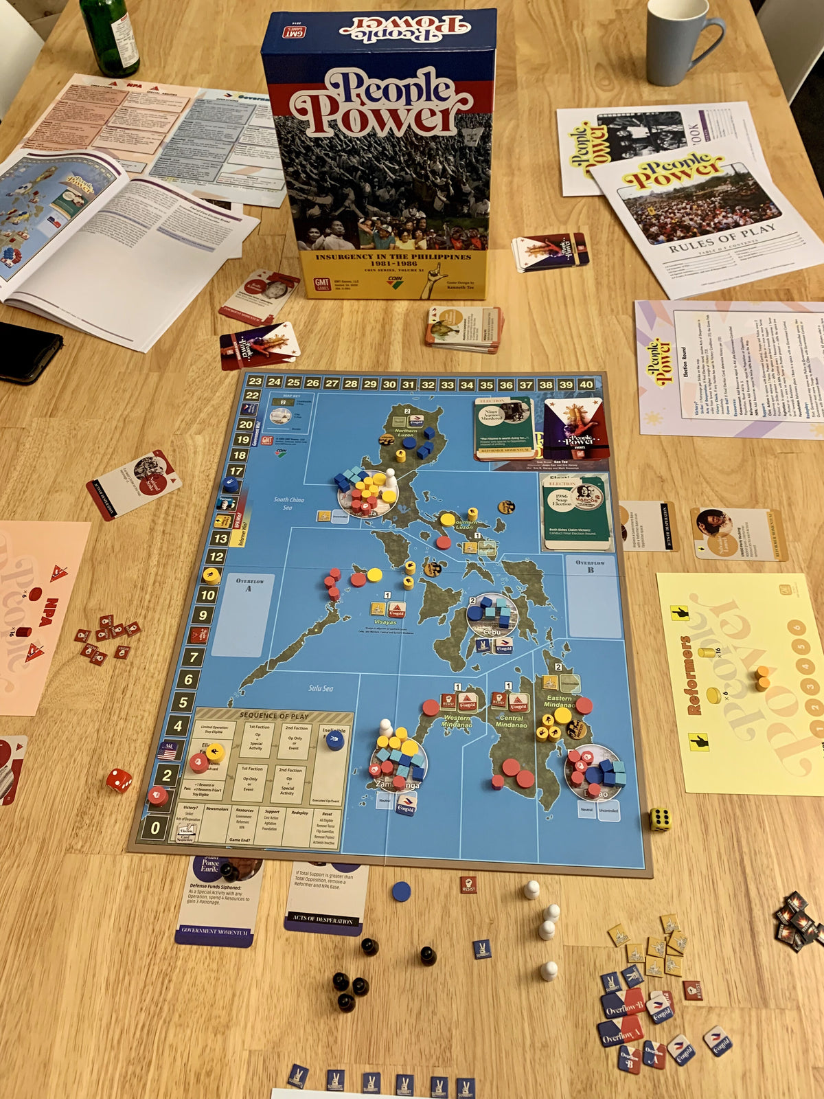 People Power gameplay session with map and components laid out