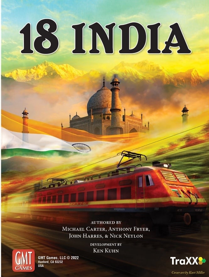 GMT: 18 India board game box featuring train and taj mahal artwork