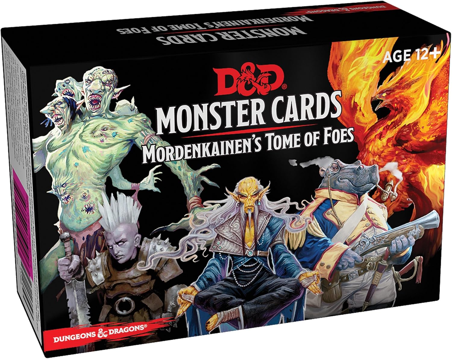 D&D Monster Cards: Mordenkainen's Tome of Foes box, depicting various fantasy monsters and a fiery phoenix