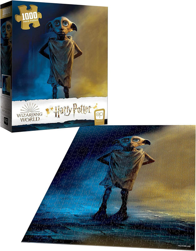 Harry Potter 1000-piece puzzle featuring Dobby the house-elf standing against a blue and yellow background