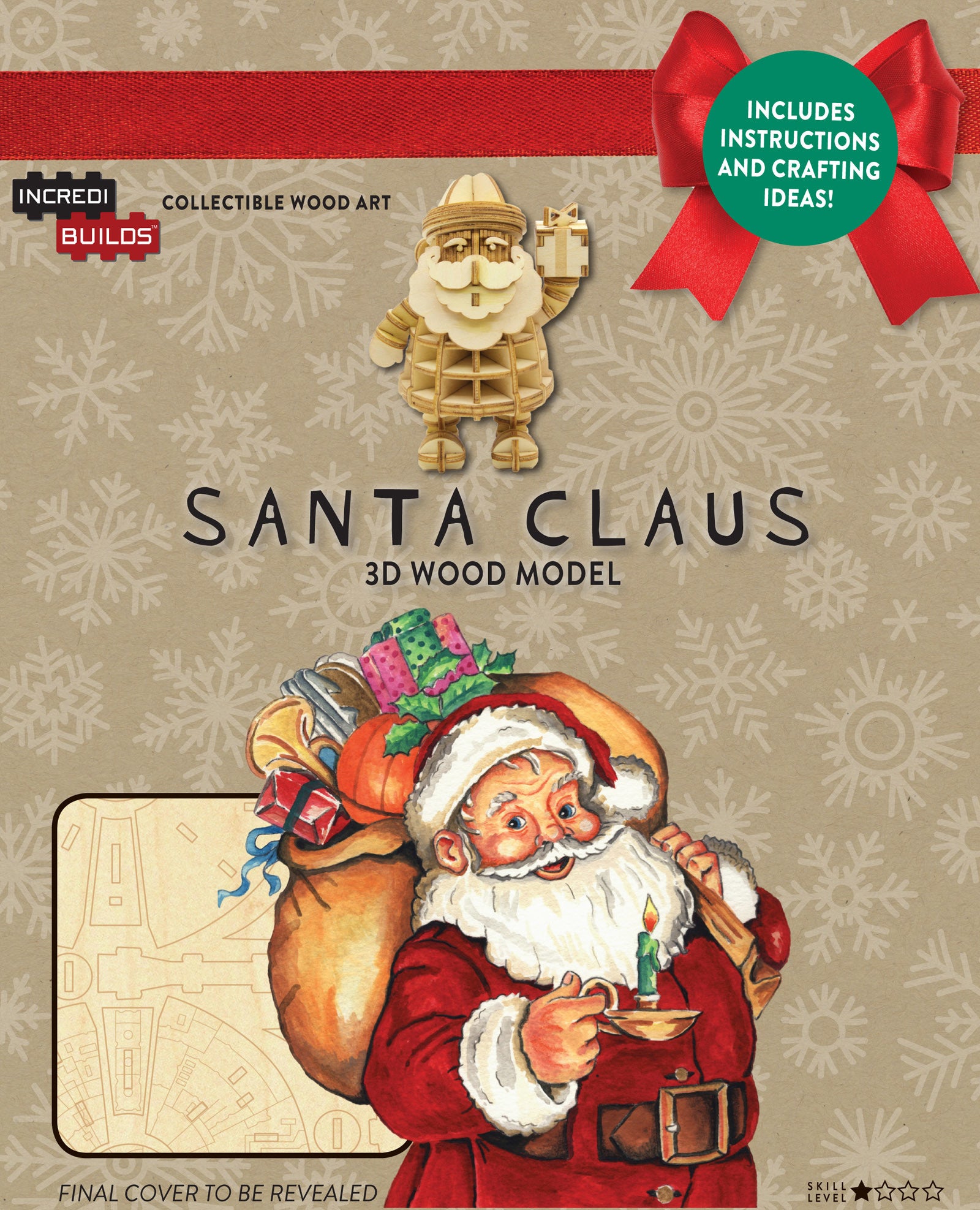 IncrediBuilds Collectible Wood Art Santa Claus 3D wood model kit, including instructions and crafting ideas