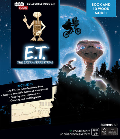 ET the Extra-Terrestrial Incredibuilds book and 3D wood model kit with laser-cut pieces and instructions