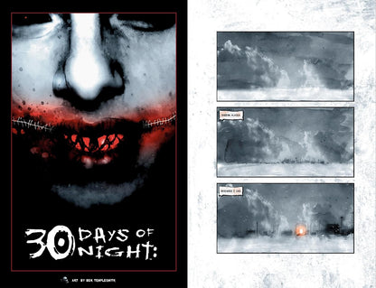 A pale -  monstrous face with a bloody -  stitched mouth for '30 Days of Night'