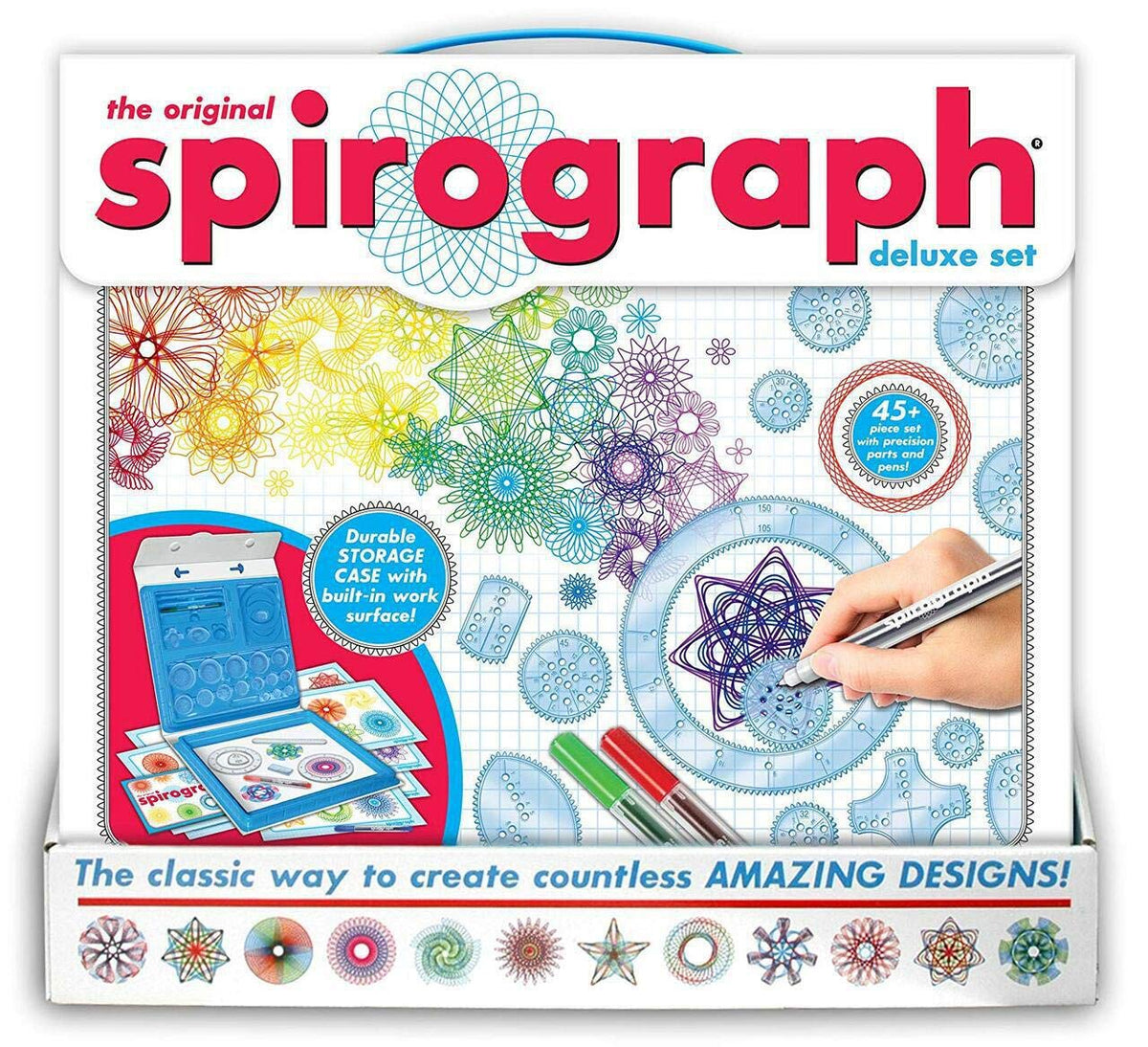 The Original Spirograph Deluxe Set a creative drawing kit with a durable storage case and 45 precision parts and pens