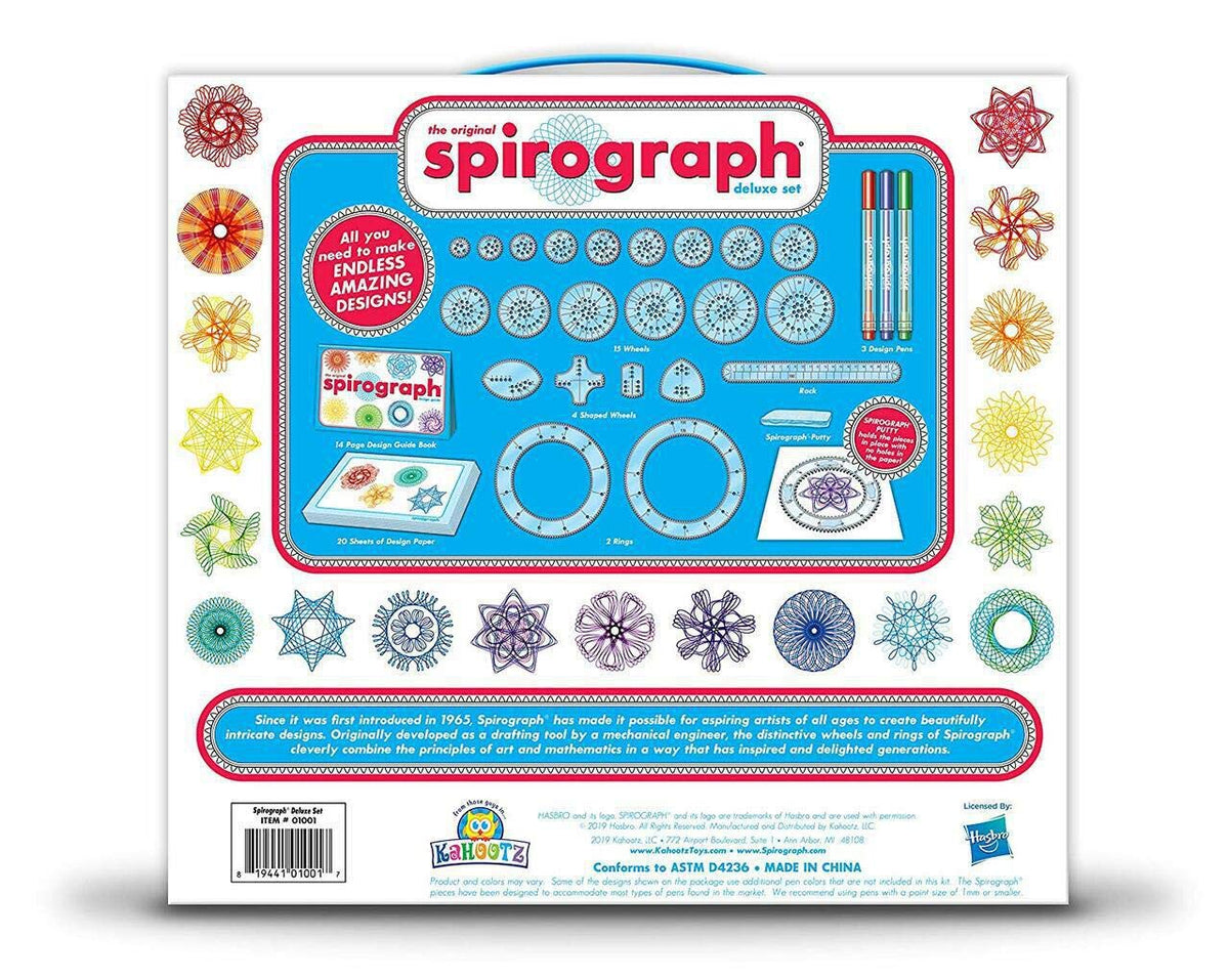 Spirograph Deluxe Set with 15 wheels 4 shaped wheels 2 rings design pens putty and paper for creating intricate designs