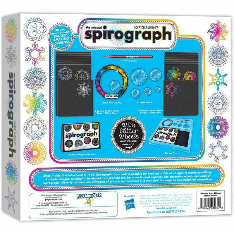 Spirograph Scratch and Shimmer Drawing Kit packaging from back