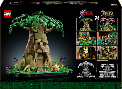 LEGO The Legend of Zelda Great Deku Tree build, featuring Link, surrounding foliage, and dual build options