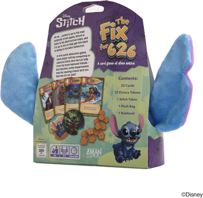 Disney Stitch card game box, "The Fix for 626," designed with attached blue plush ears