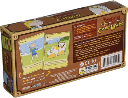 Back of the Adventure Time Card Wars deck box, showing illustrations of Fionna and Cake cards and game details