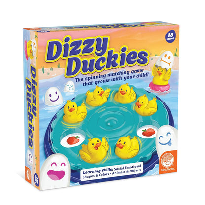 Box for "Dizzy Duckies," a matching game showing rubber ducks spinning in blue water