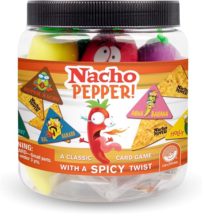Nacho Pepper! card game in jar with plush peppers