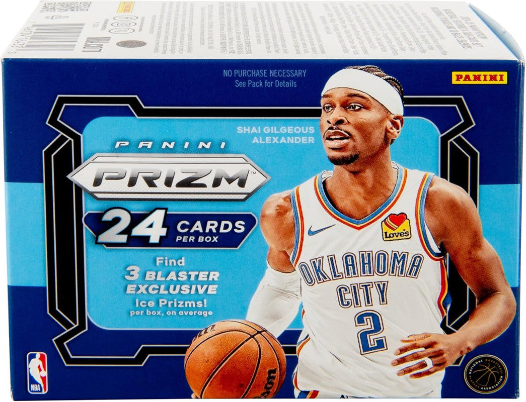 Panini Prizm NBA basketball trading card box featuring Shai Gilgeous-Alexander in an Oklahoma City Thunder jersey holding a basketball