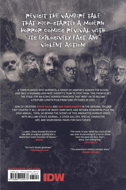 Gritty comic art of menacing vampire faces with sharp teeth -  advertising a violent horror comics revival