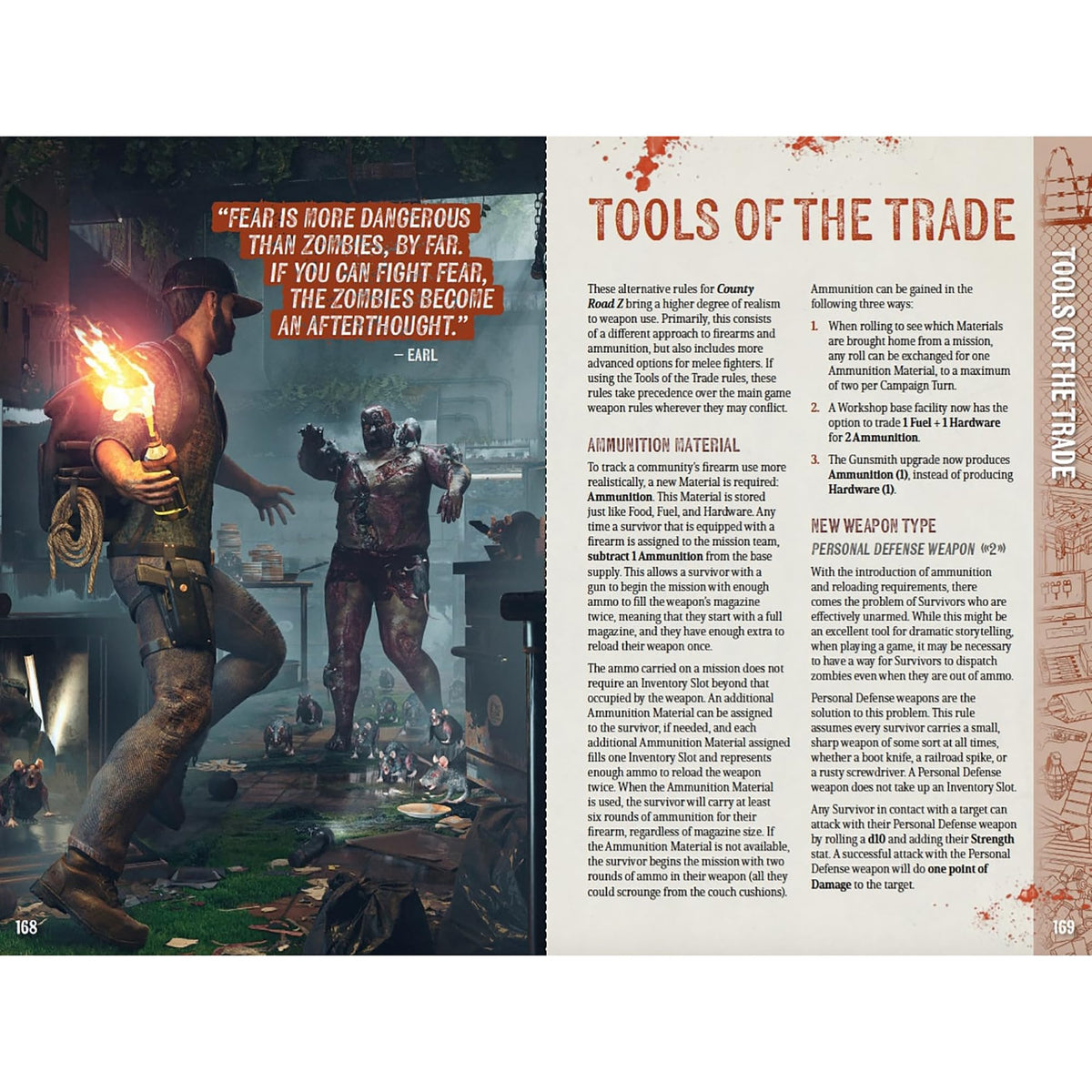 A man with a flaming torch battles a zombie and small rat creatures in a dark, post-apocalyptic city.