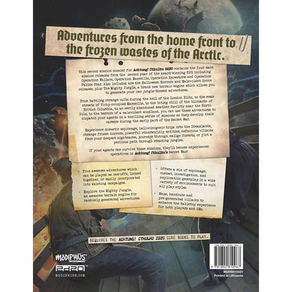 Back cover of Achtung! Cthulhu RPG, showing a soldier looking at a dark, arctic landscape with flying creatures.