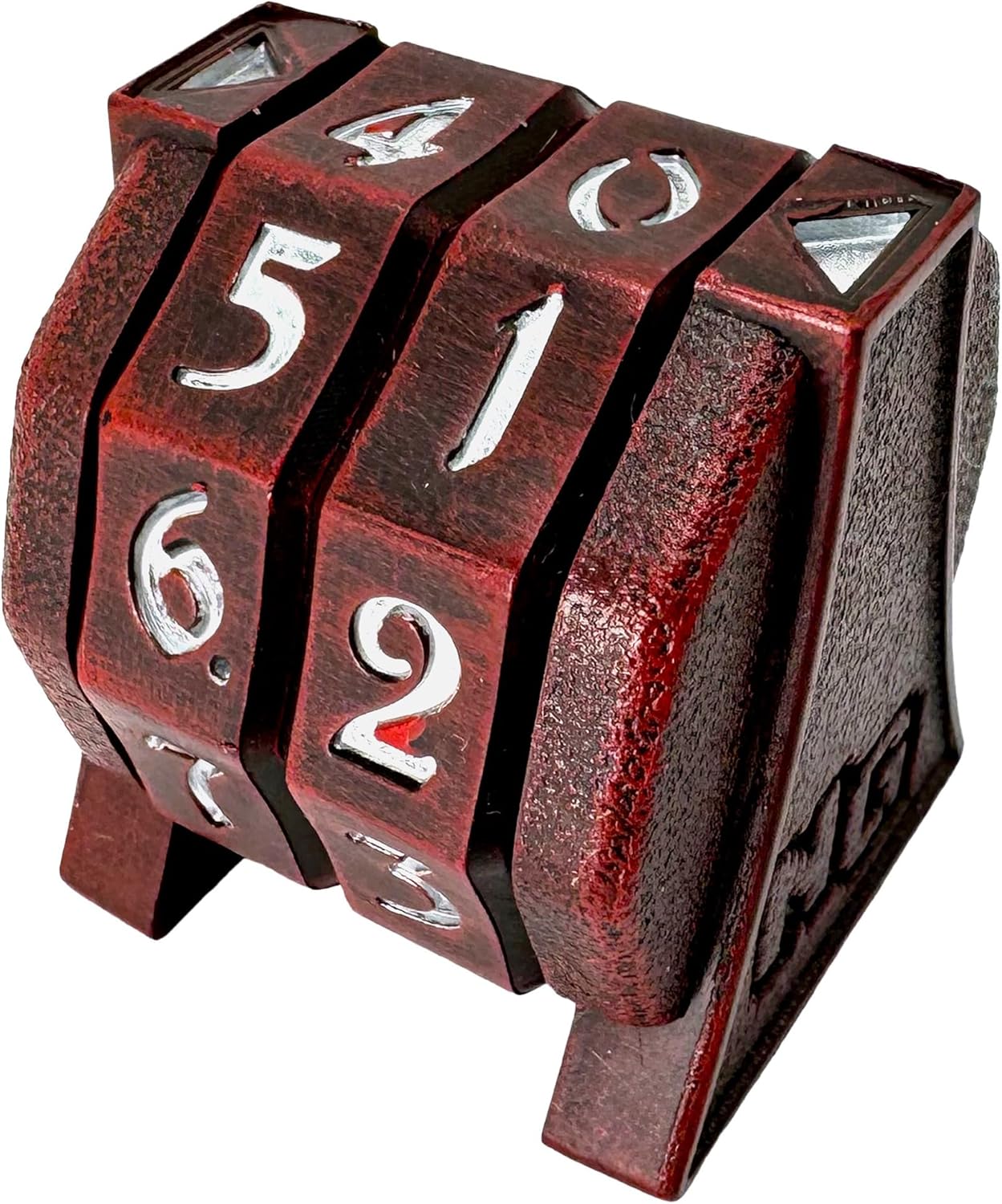 A textured, reddish-brown four-digit combination lock cylinder assembly with white numbers