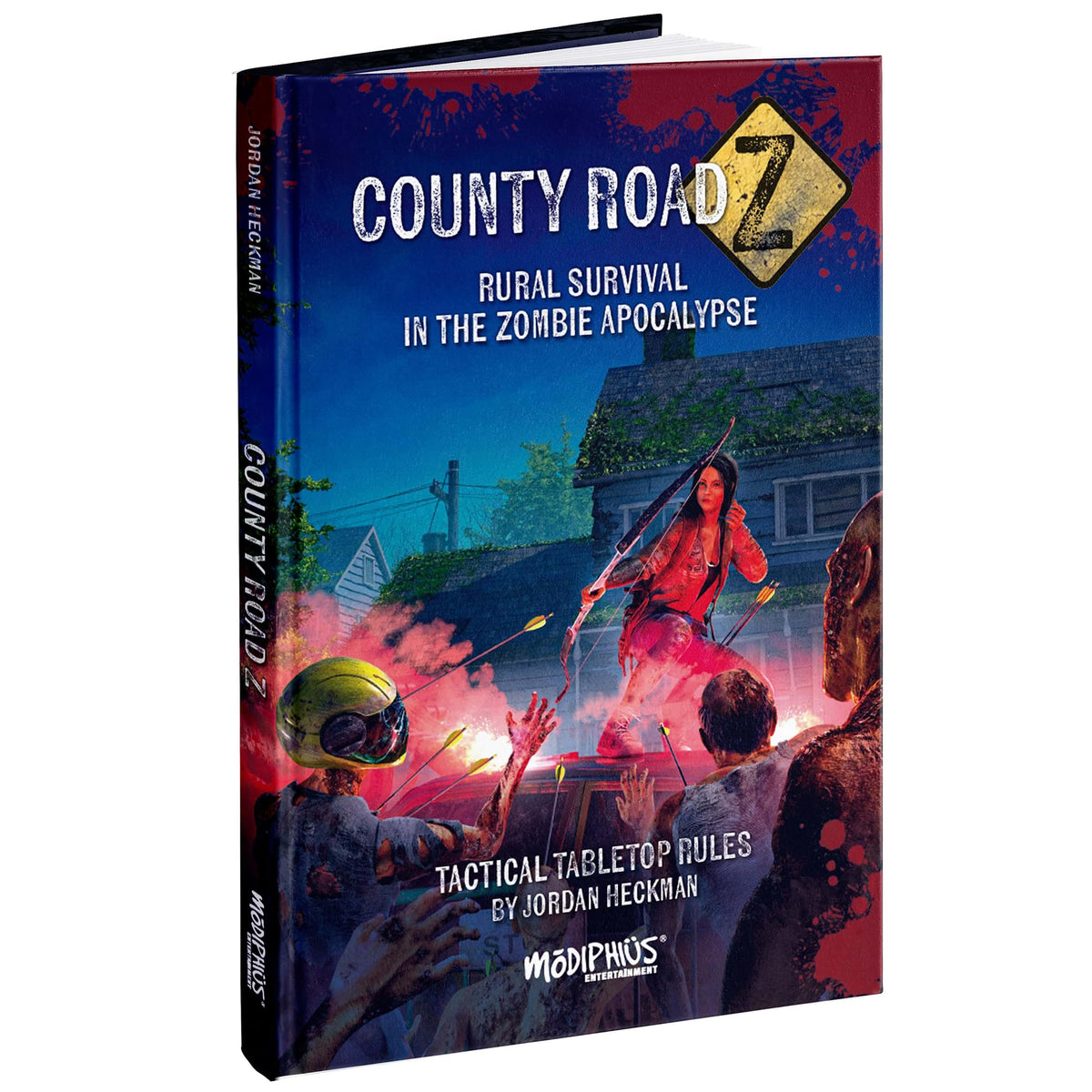 Cover of &quot;County Road Z&quot; shows a woman with a bow fighting multiple zombies, arrows flying.