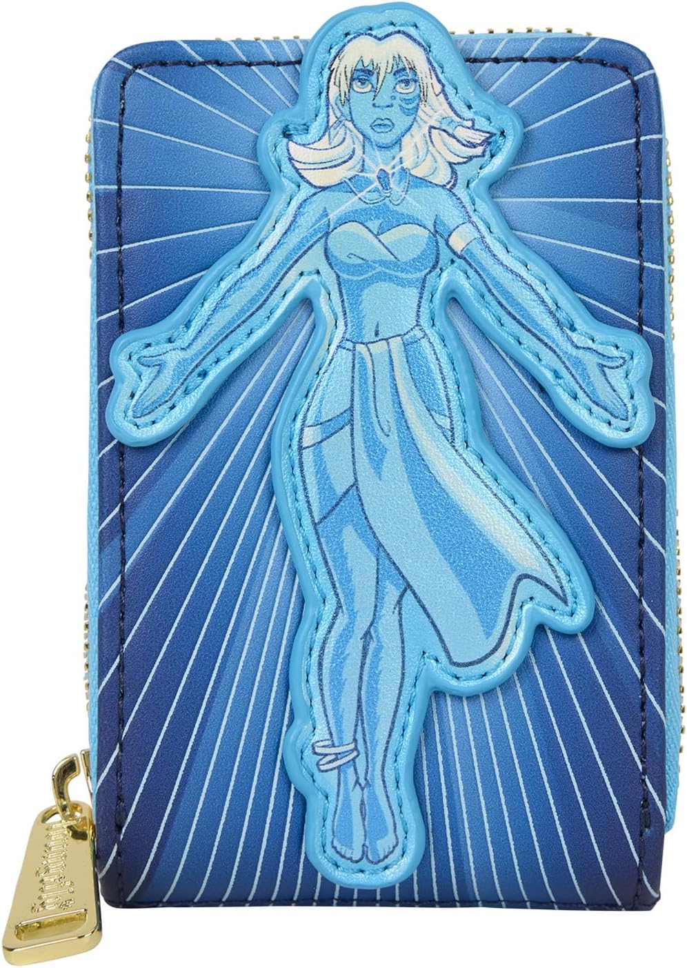 Blue wallet featuring Princess Kida in her glowing crystal form from Atlantis, arms outstretched, against a blue ray background