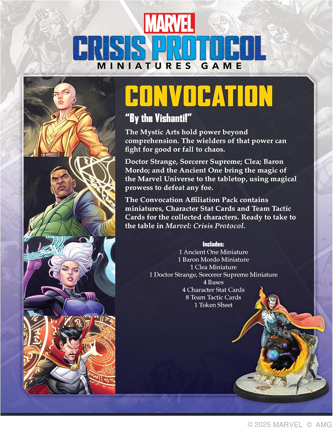 Marvel: Crisis Protocol - Convocation Affiliation Pack box art with mystic heroes and Doctor Strange miniature