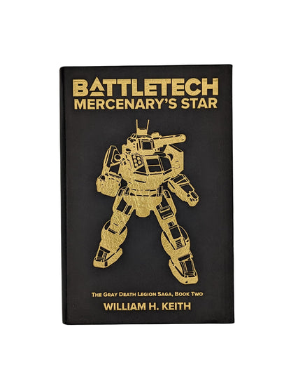 Black BattleTech novel, "Mercenary's Star," with gold foil title and a detailed BattleMech design on the cover