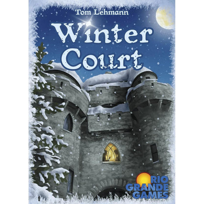 Winter Court board game box showing a snowy castle and large moon at night