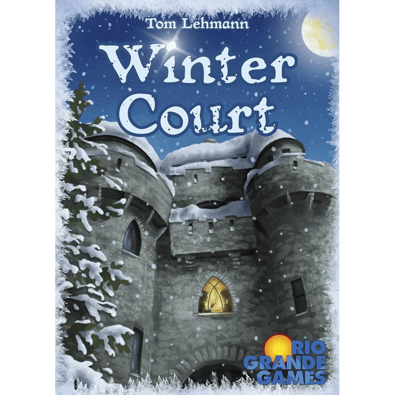Winter Court board game box showing a snowy castle and large moon at night