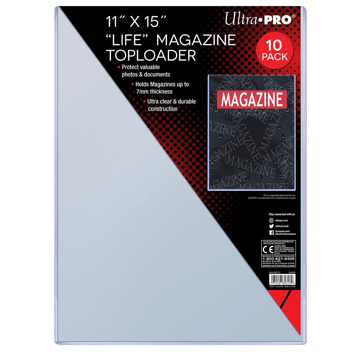 Ultra-PRO 11x15 &quot;LIFE&quot; magazine toploader 10-pack, clear protective sleeves for collectibles
