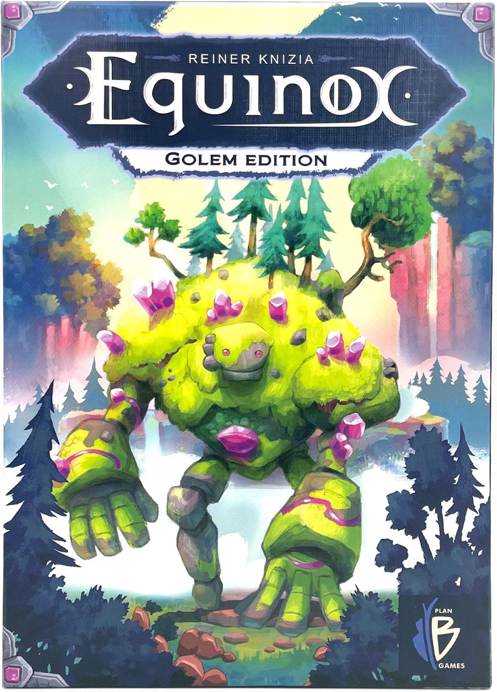 Equinox Golem Edition board game box featuring a large green golem in a fantasy forest landscape