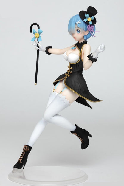 Rear angle of Rem in magician attire showing cape and base design