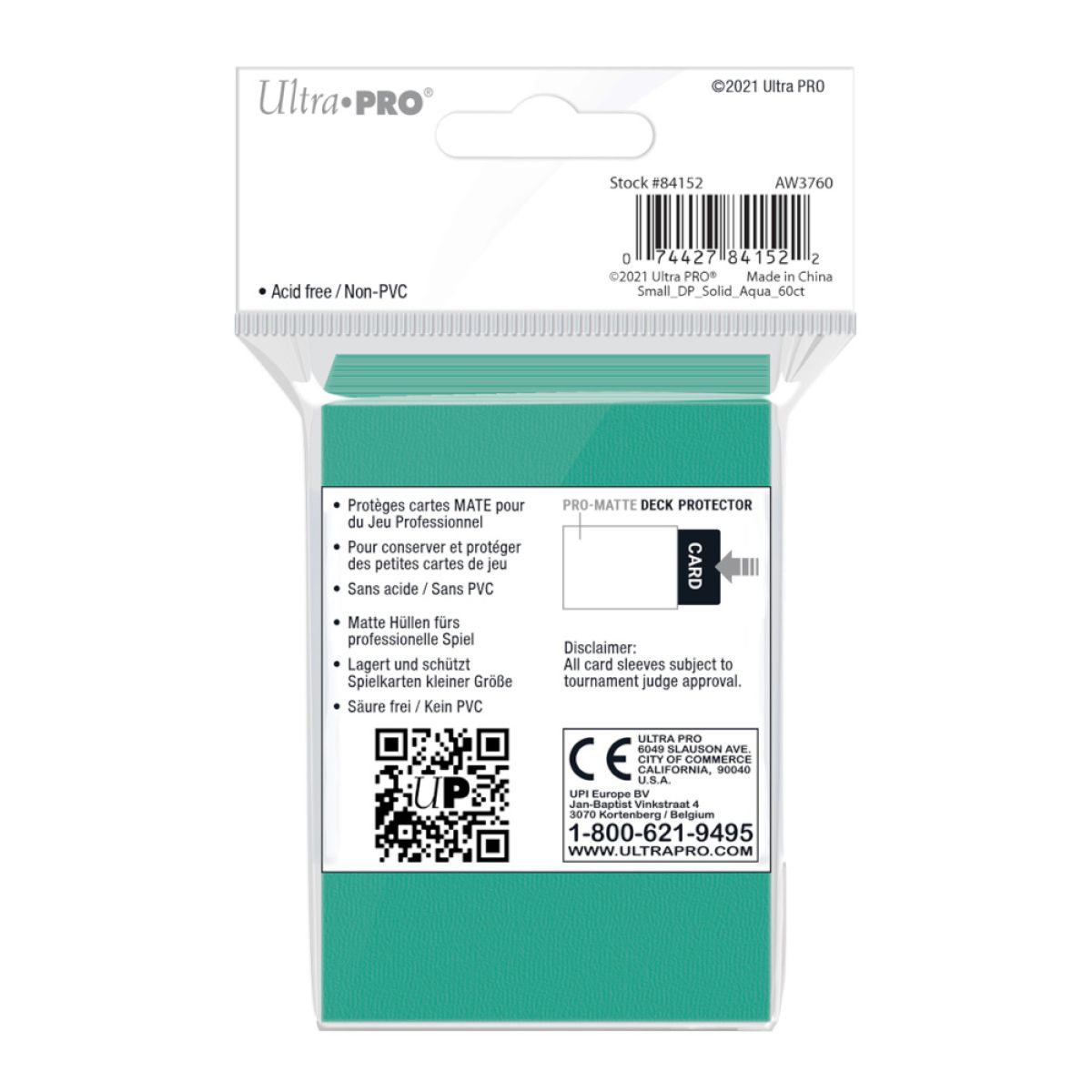 Package of Ultra PRO Pro-Matte Deck Protector card sleeves in aqua color