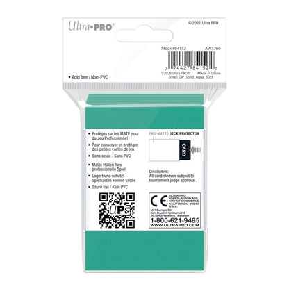 Package of Ultra PRO Pro-Matte Deck Protector card sleeves in aqua color