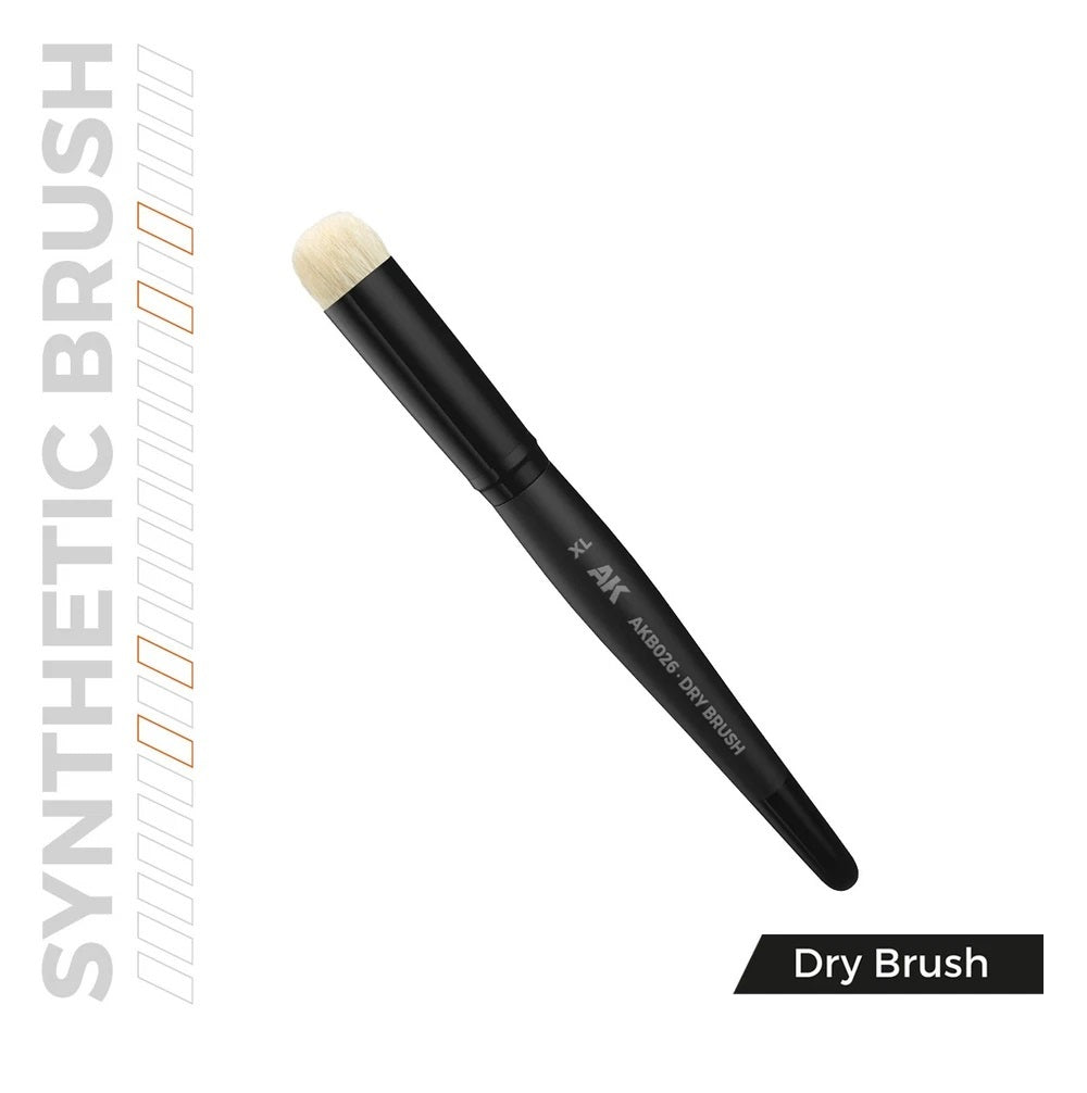 Black synthetic dry brush (AKB026) for modeling, featuring a dense, light-colored round head
