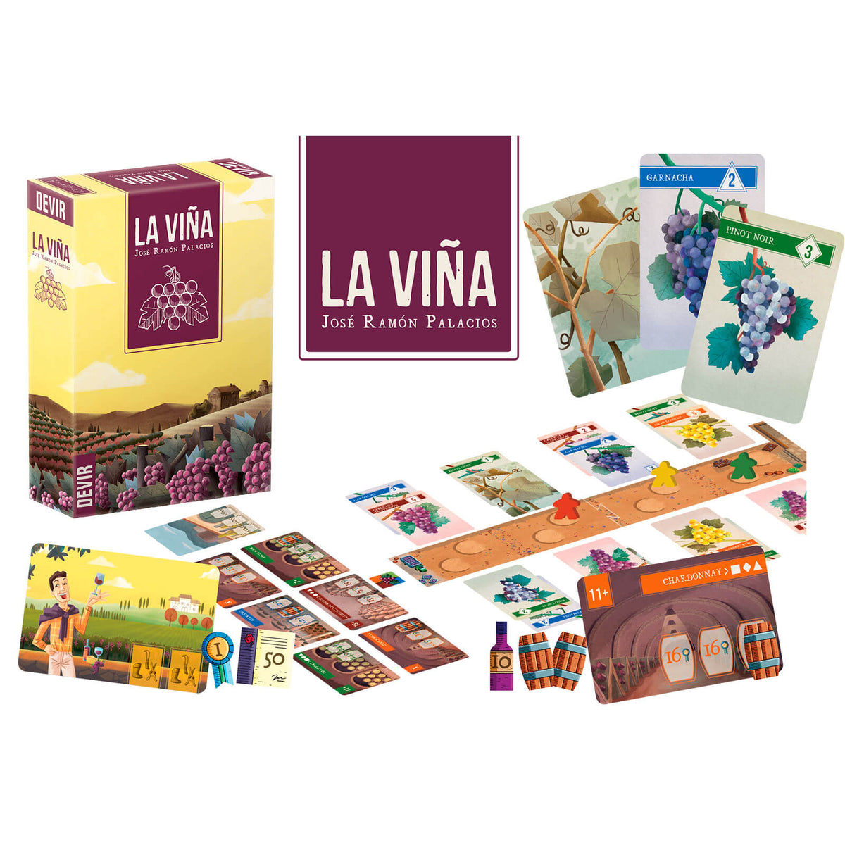 La Viña game setup in a vineyard-themed setting