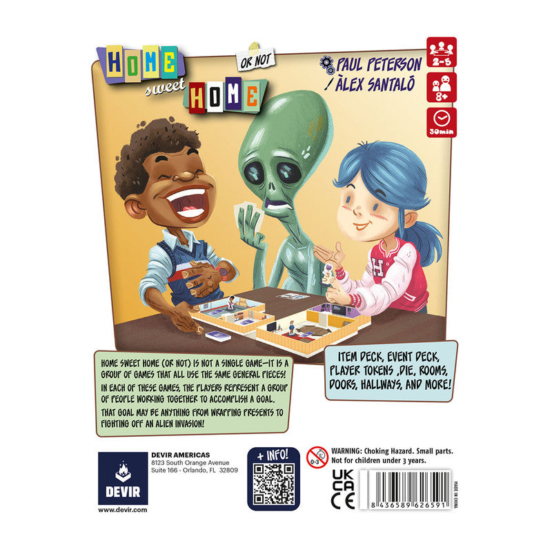 Home Sweet Home or Not board game box featuring cartoon characters playing a game