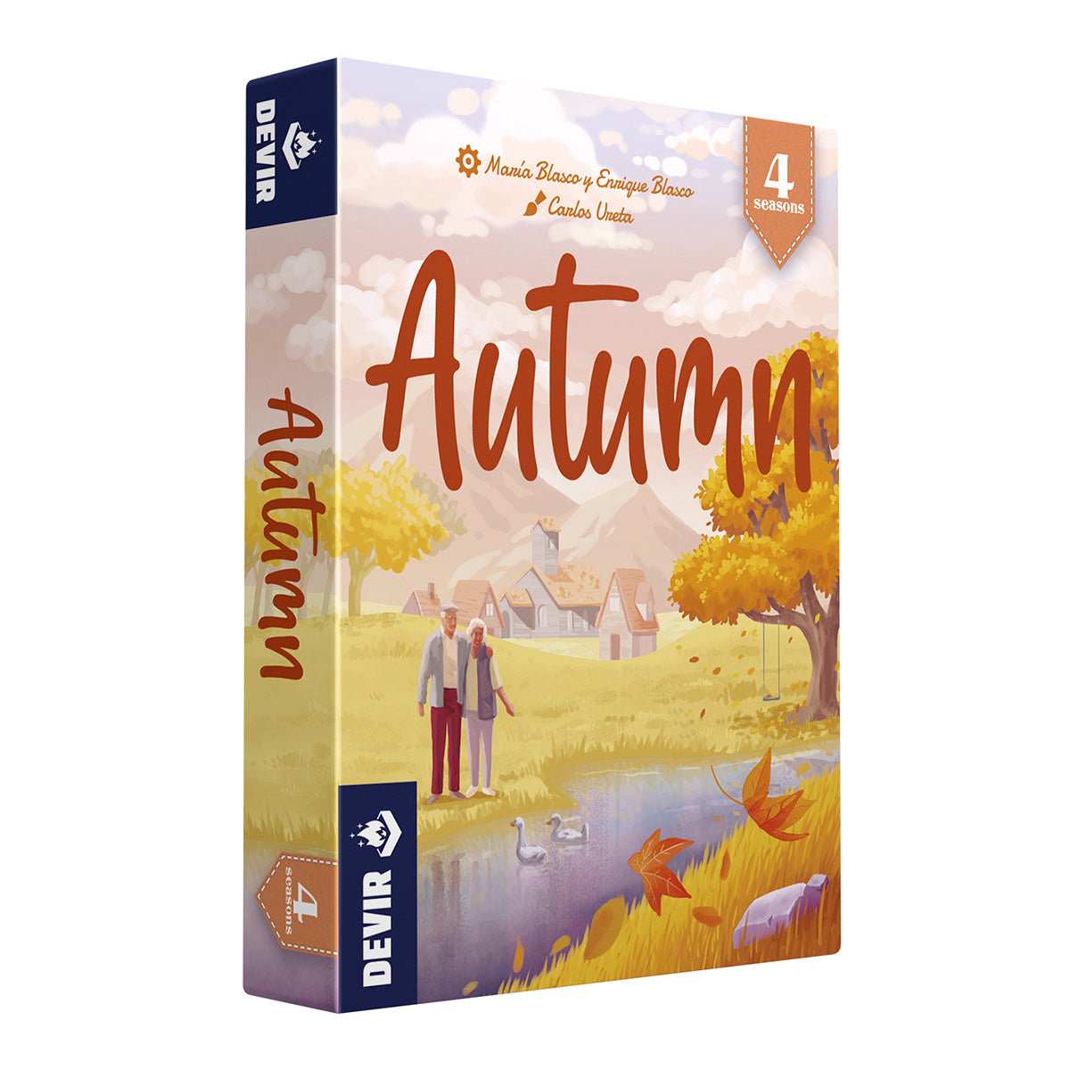 Devir: Autumn game box side view featuring minimalist autumn leaf design