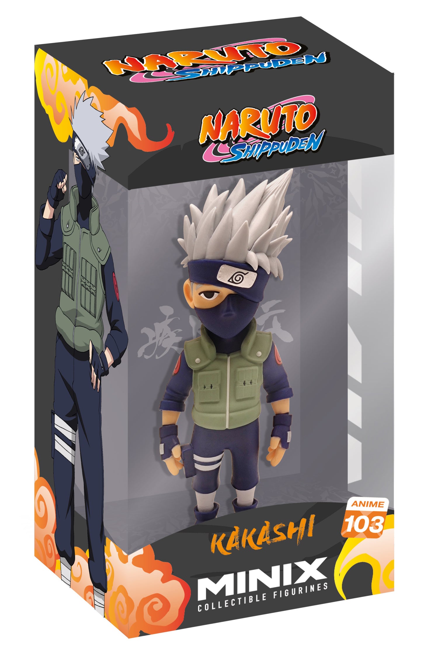 Front view of Kakashi Hatake figure in full ninja gear with visible Sharingan eye and masked lower face
