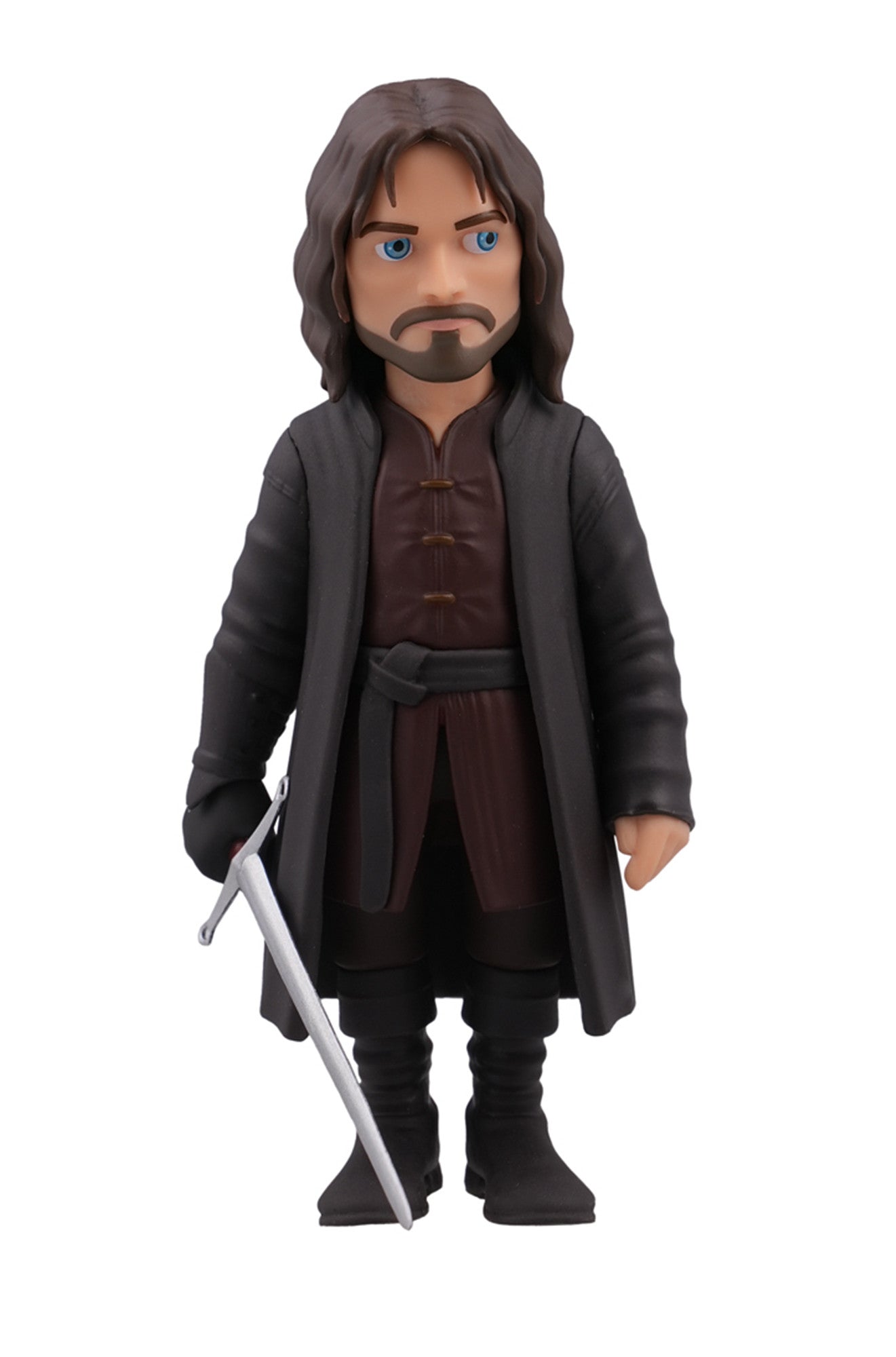 Minix The Lord of the Rings Aragorn 133 vinyl figure depicting the character in a dark long coat and red tunic holding a sword