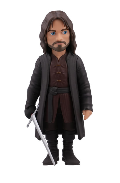 Minix The Lord of the Rings Aragorn 133 vinyl figure depicting the character in a dark long coat and red tunic holding a sword