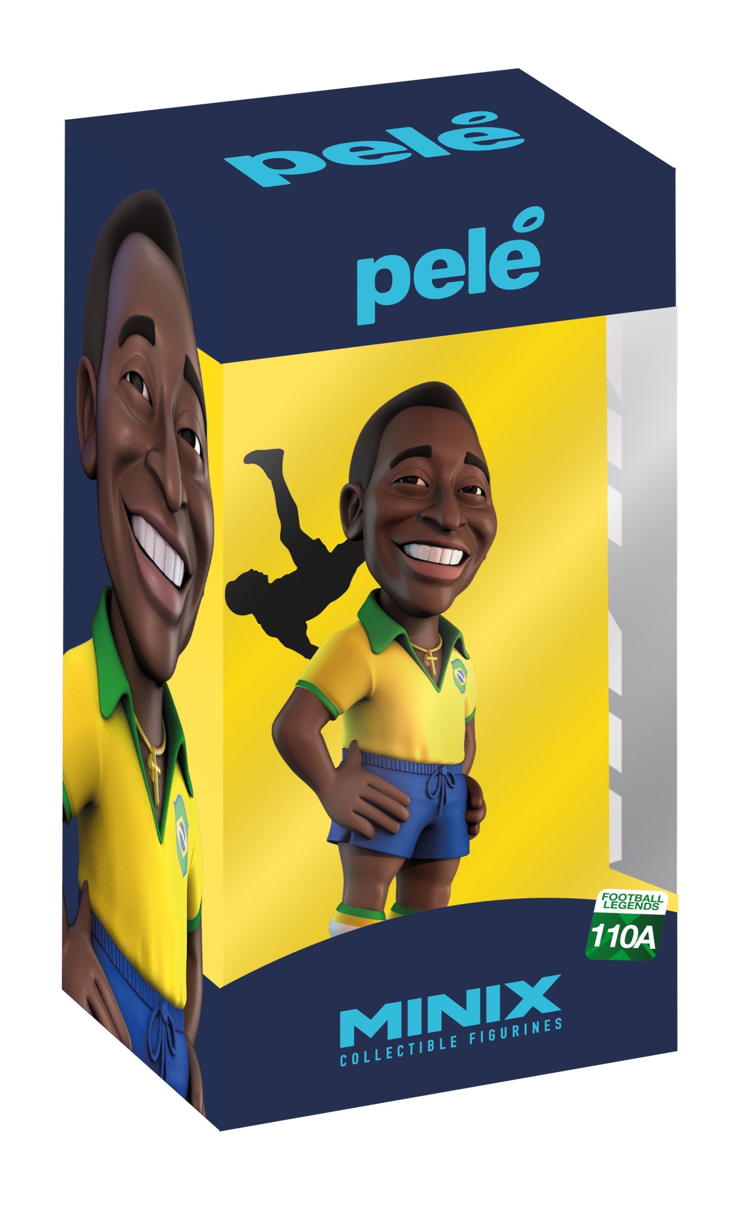 Front view of the Pele Minix figure in Brazil’s yellow and green kit, arms bent upward in a celebratory gesture