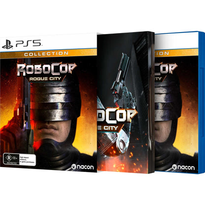 PS5 RoboCop: Rogue City Collection game packaging, featuring the hero's helmet and gun